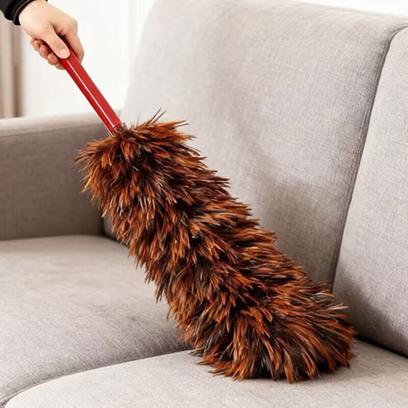 Fuxi wood feather duster dust removal dust sweeper household high-end real chicken feather dust sweeper spider web cleaning artifact dust removal dust sweeper does not shed lint car cleaning total length 85cm