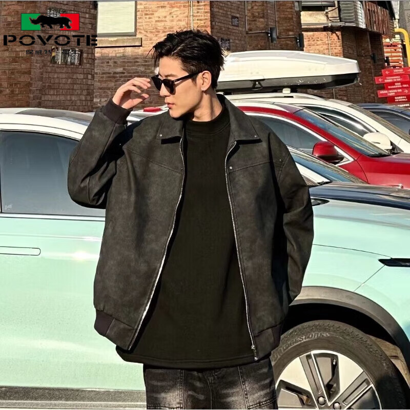 PU leather American retro rivet jacket men's spring and autumn lapel baseball uniform Maillard couple leather jacket W507 brown special price leakage XL upgraded version