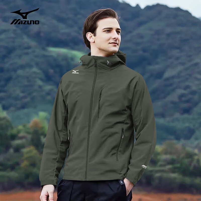 Mizuno outdoor jacket men's hooded jacket windproof and water-repellent sports versatile jacket top dark gray 2XL