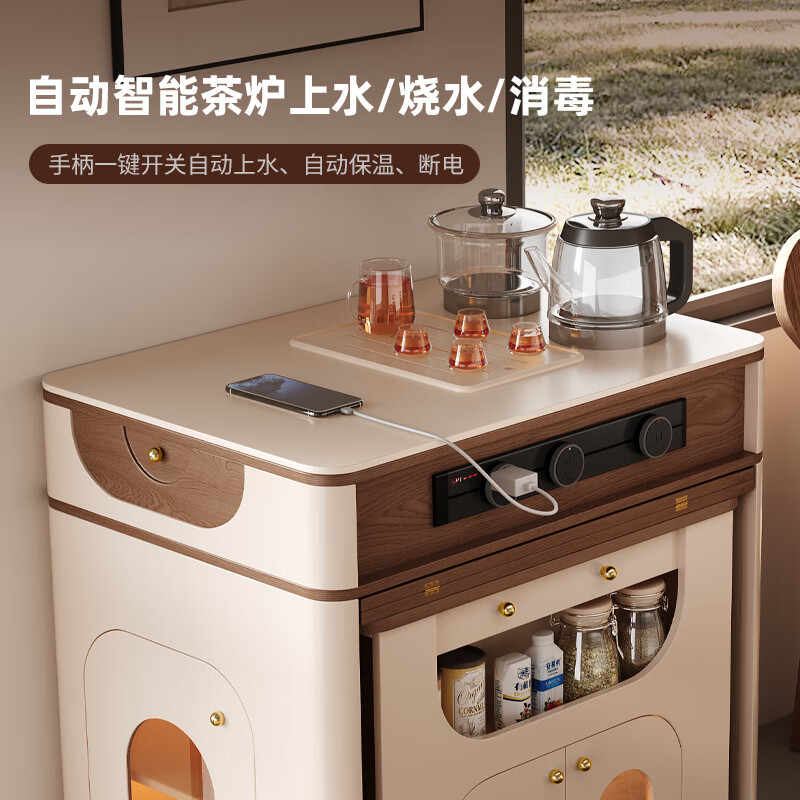 Linrui Zhong antique style sideboard island dining table integrated household retractable folding small apartment retro bar inverted dining table 1.8 meters retractable island dining table cabinet white + island tea stove + 2 chairs