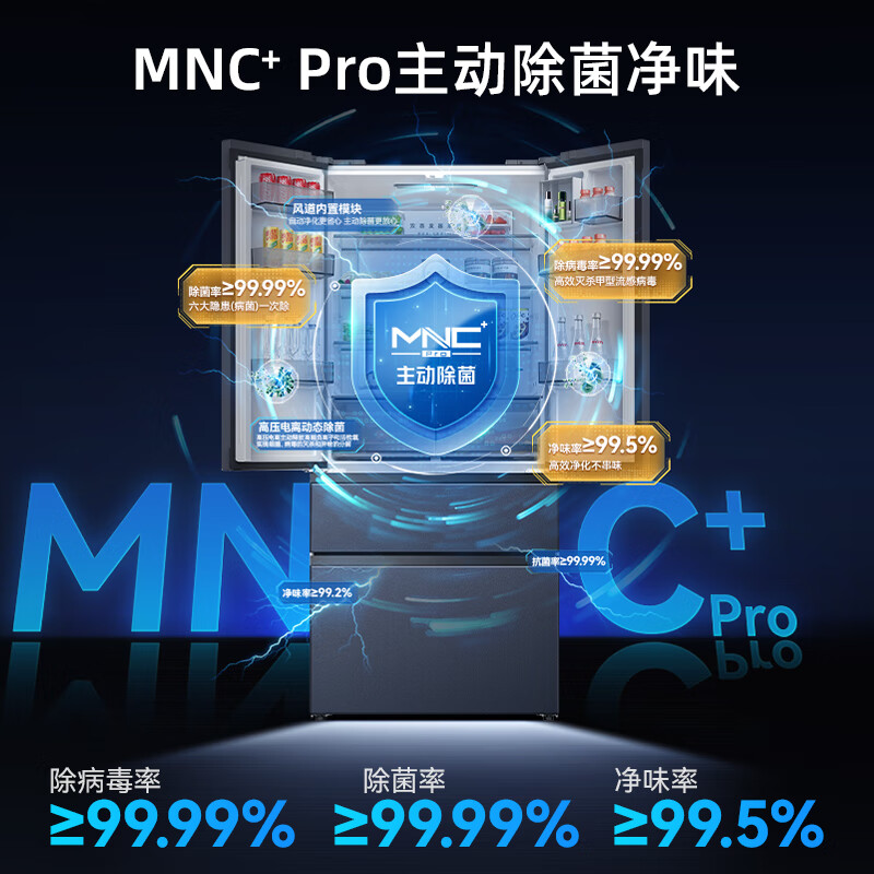 Meiling Wuyou embedded refrigerator 511 liter French door multi-door household active sterilization ultra-thin zero embedded dual system dual cycle first-level energy efficiency air-cooled frost-free refrigerator BCD-511WFP9CZX-grey/active sterilization