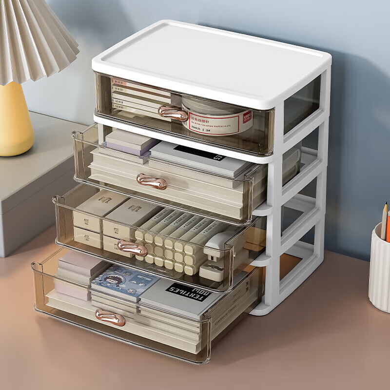 Haofanjie storage box drawer-type desktop storage box storage box file storage cabinet large storage rack large capacity storage box extra large white 4 layers