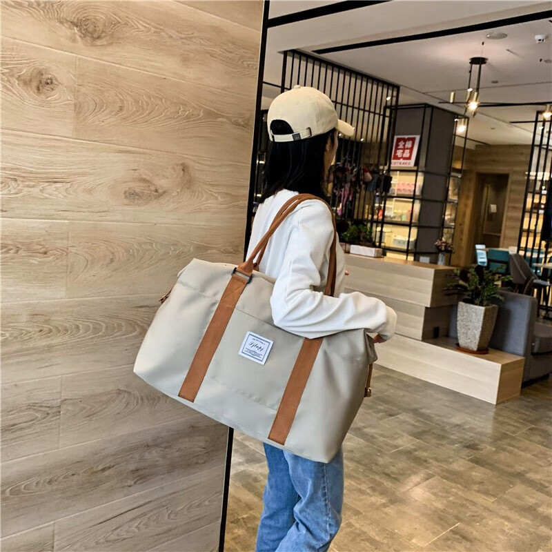 Nanmuxiong travel bag women's fitness bag large capacity short-distance luggage bag folding storage bag travel business trip handbag student male khaki small size