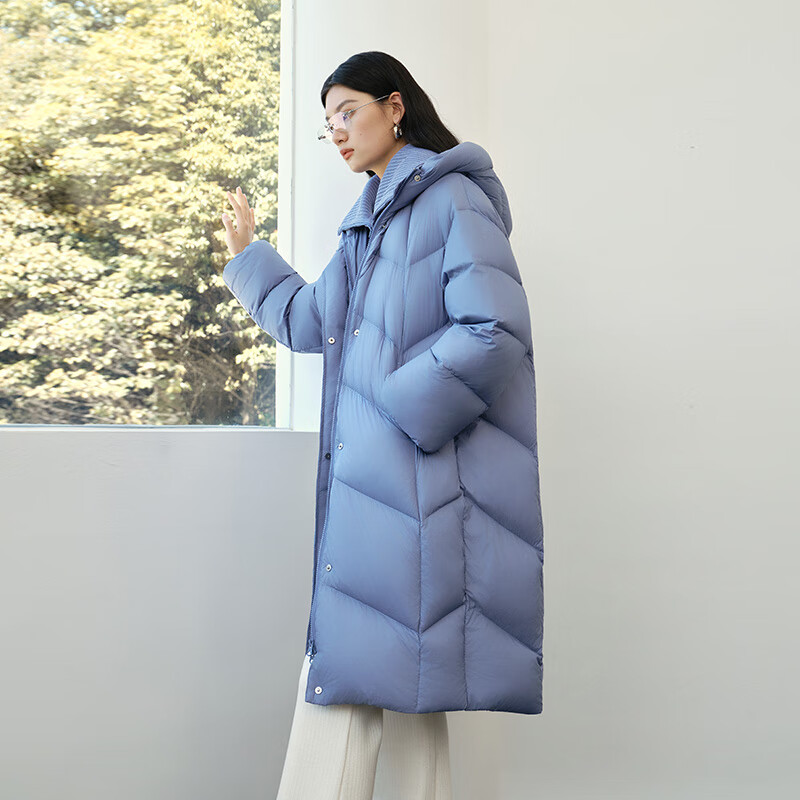 Ai Lai Puff Down Jacket Women's Winter Long Fashionable Detachable Knitted Collar Thickened Duck Down New Year's Jacket Seafoam Blue S