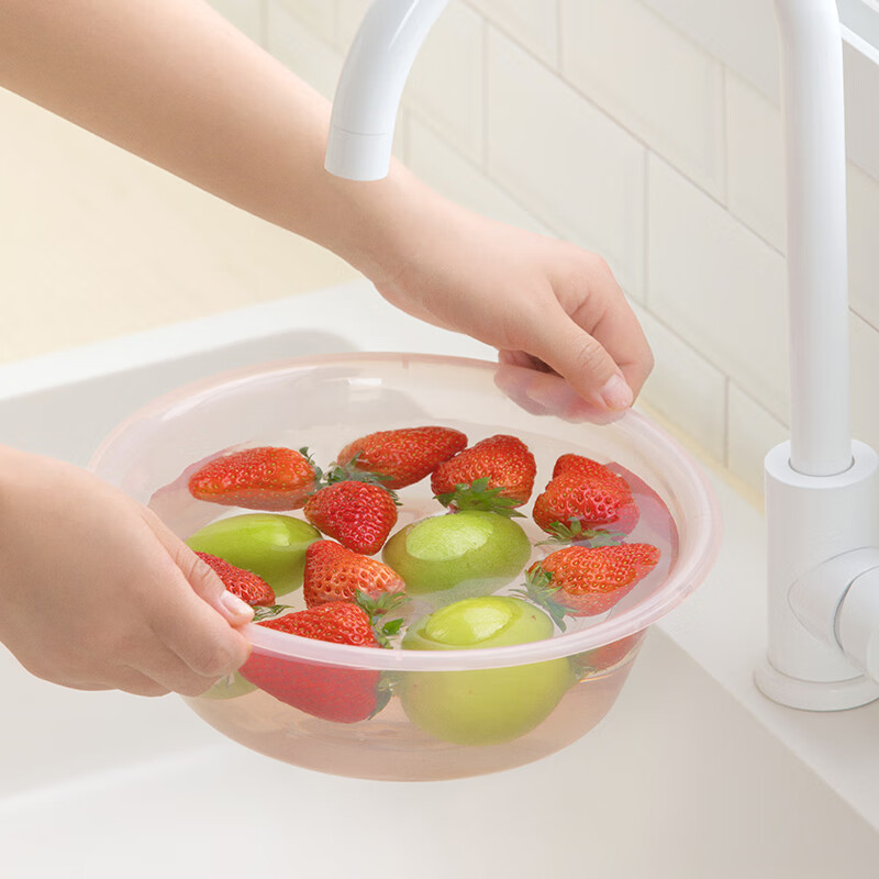 Camellia (CHAHUA) household vegetable sink kitchen vegetable basket storage vegetable basket rice drain basket plastic fruit basin 3.5L transparent blue deepened version (30cm*9cm)