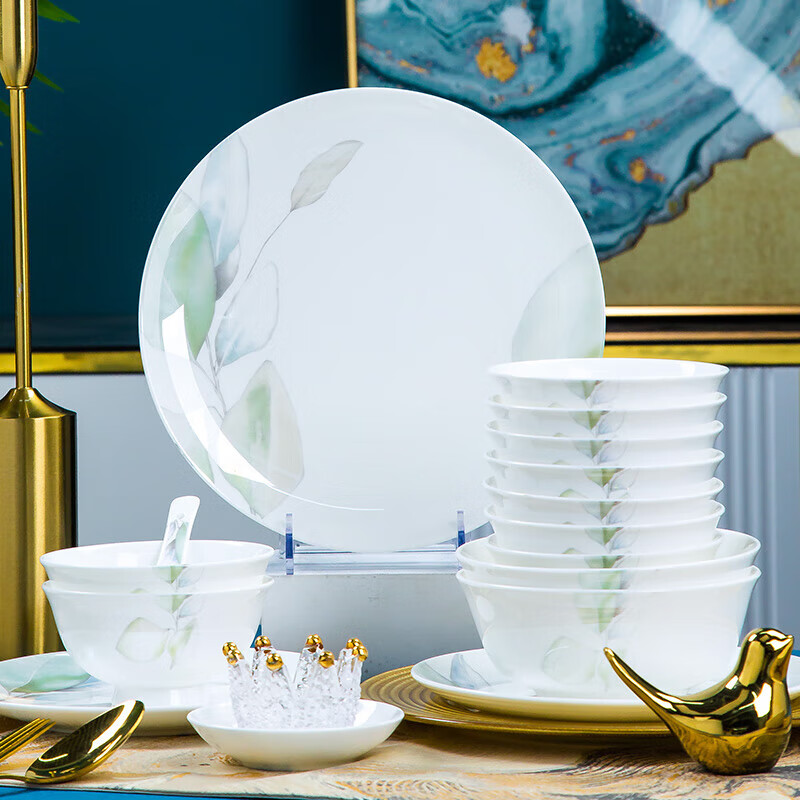 Tao Yi underglaze color bowls and plates set household tableware complete set Jingdezhen ceramic bowls and chopsticks new wedding housewarming gift spring with rich pot 66-piece set