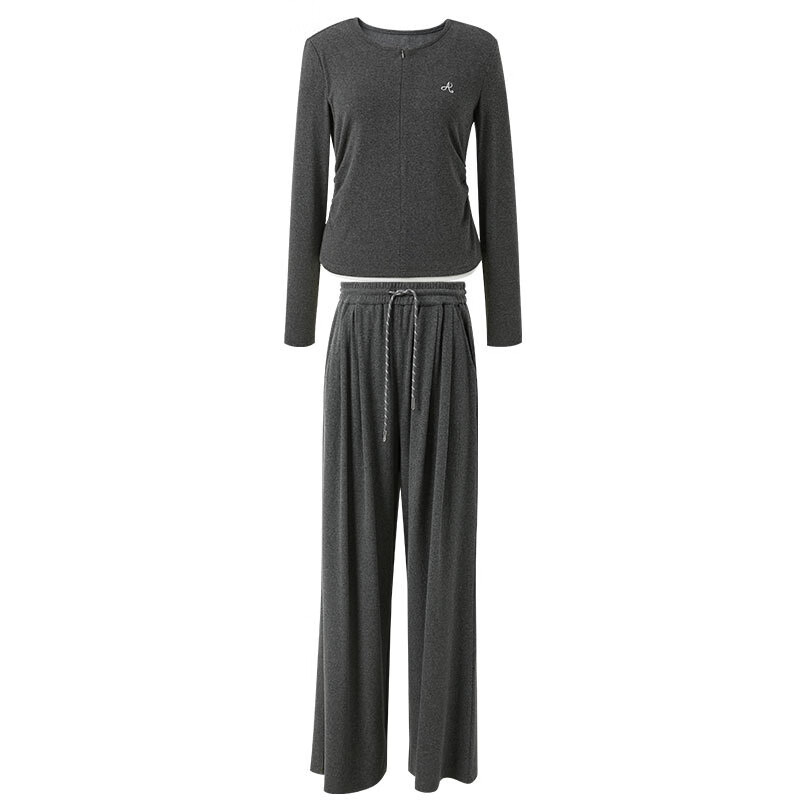 Sancai 2025 autumn new two-piece casual suit fake two-piece embroidered pullover straight pants simple M