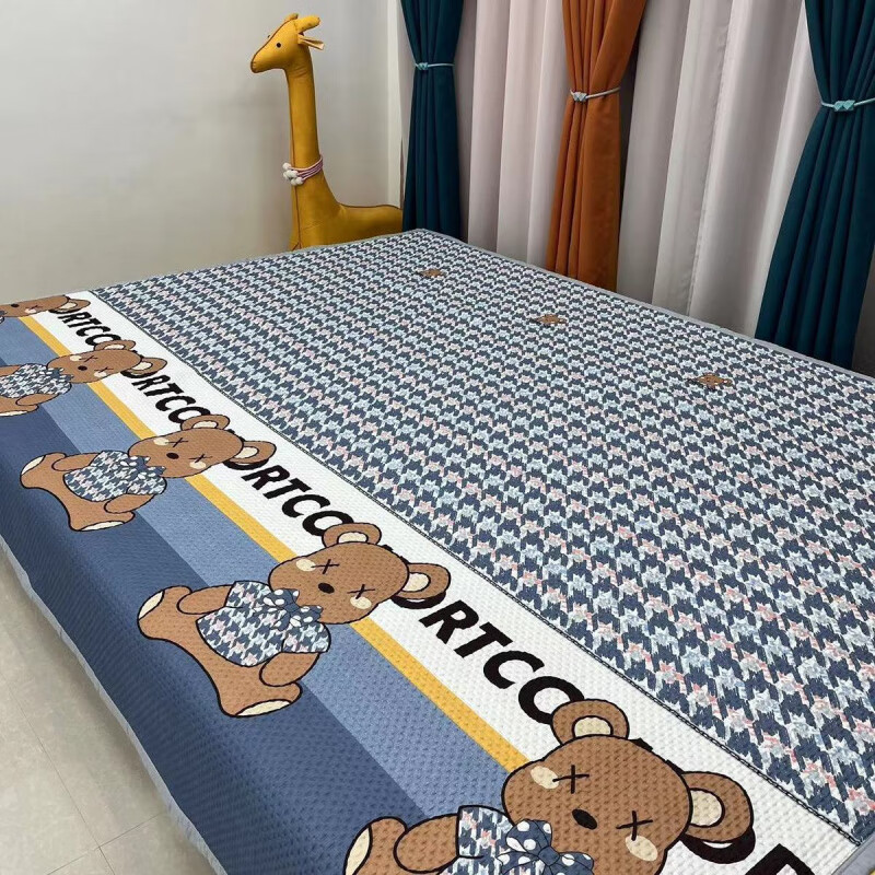 RSRDDY multi-functional four-season kang cover three-layer quilted tatami bed cover double sheet rural kang mat double-sided bedding Carrot Rabbit 350*220cm for tatami or kang within 3.5 meters