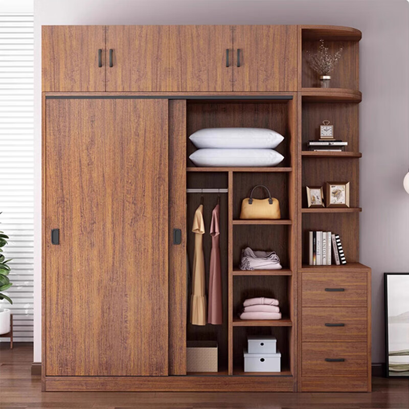 Haoxuan sliding door wardrobe home bedroom new 2025 small apartment rental house solid wood strong and durable hanging wardrobe two-door main cabinet (length 120*width 45*height 180)