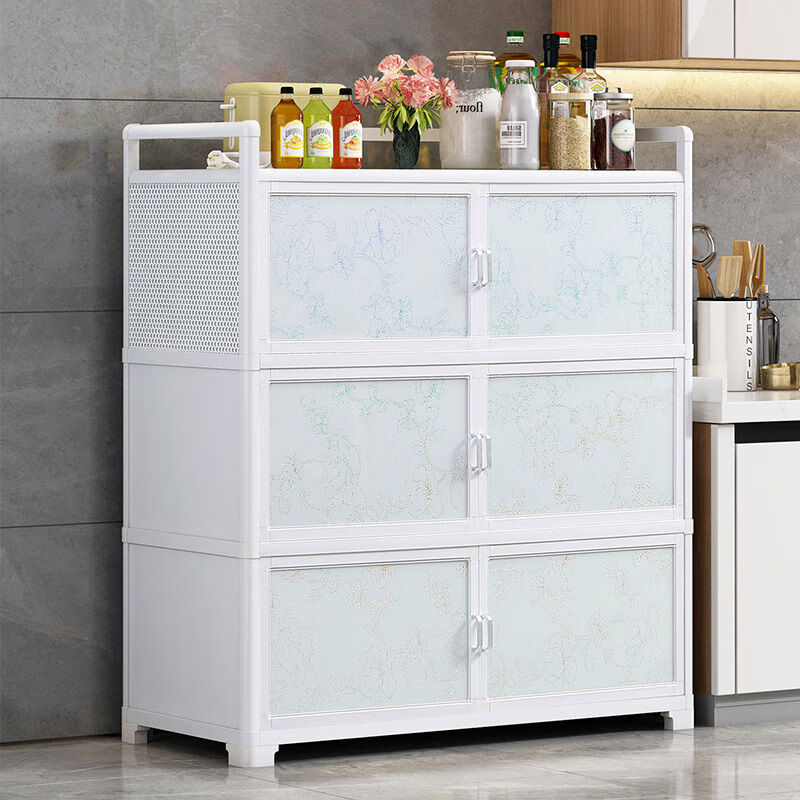 Yusenyi kitchen storage rack multi-layer aluminum alloy storage sideboard cabinet with door multi-functional cabinet household cupboard 100*40 width*136 height widened upgraded model