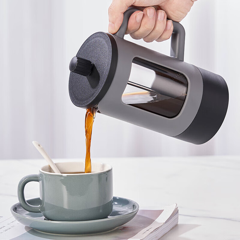 French press coffee pot hand brewing pot household French coffee machine filter glass teapot hand brewing cold brew pot black gray 600ml