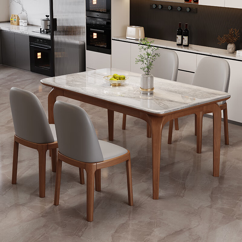 Lefu Huijia microcrystalline stone rectangular dining table and chair combination solid wood household small apartment marble modern simple dining table 1.3 meters * 0.8 meters dining table + 4 chairs microcrystalline stone desktop