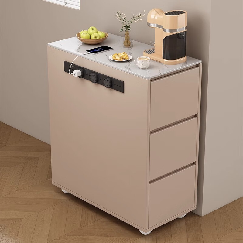 He Jiagong Slate Island Cabinet Dining Table Integrated Island Table Movable Extremely Narrow Single Cabinet Solid Wood Wall Storage Tea Sideboard Milk Coffee Color Six Drawings 80*92*30 Package Installation