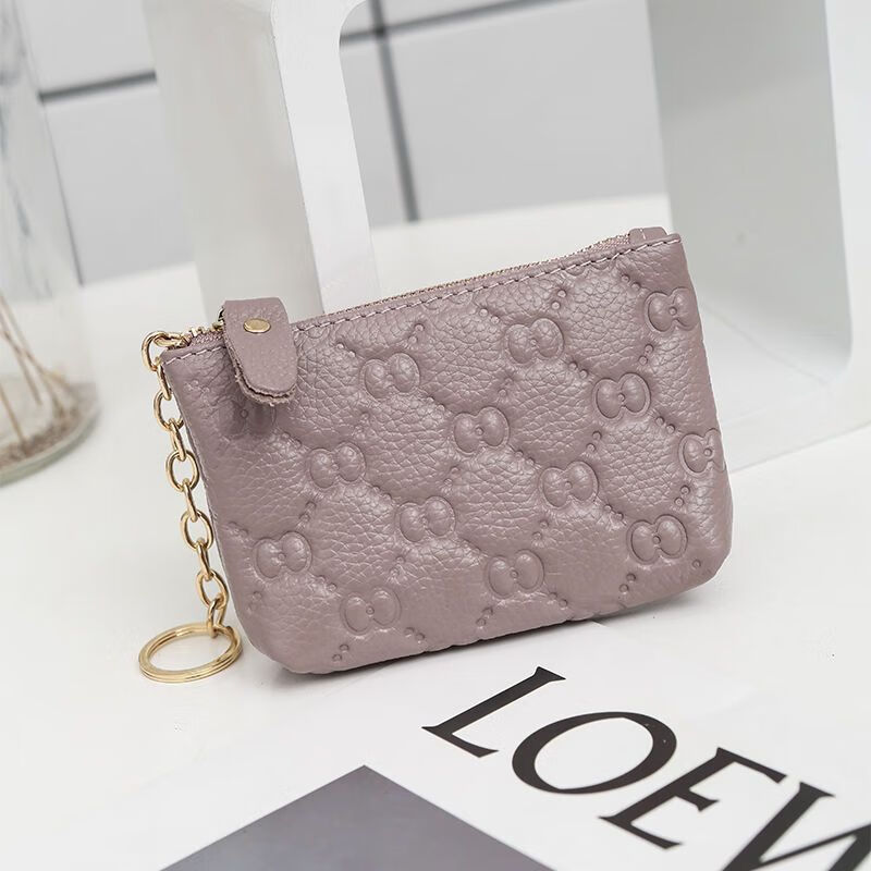Fuyan Coin Purse Women's Mini Genuine Leather Wallet Women's Cowhide Clutch Small Bag Cute Women's Bag Short Wallet Card Bag Gold Flower Lotus Purple
