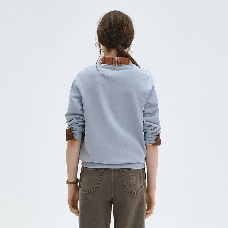 Teenie Weenie Bear Women's Sweater 2025 Autumn and Winter New Loose Comfortable Casual Daily Round Neck Top Blue M