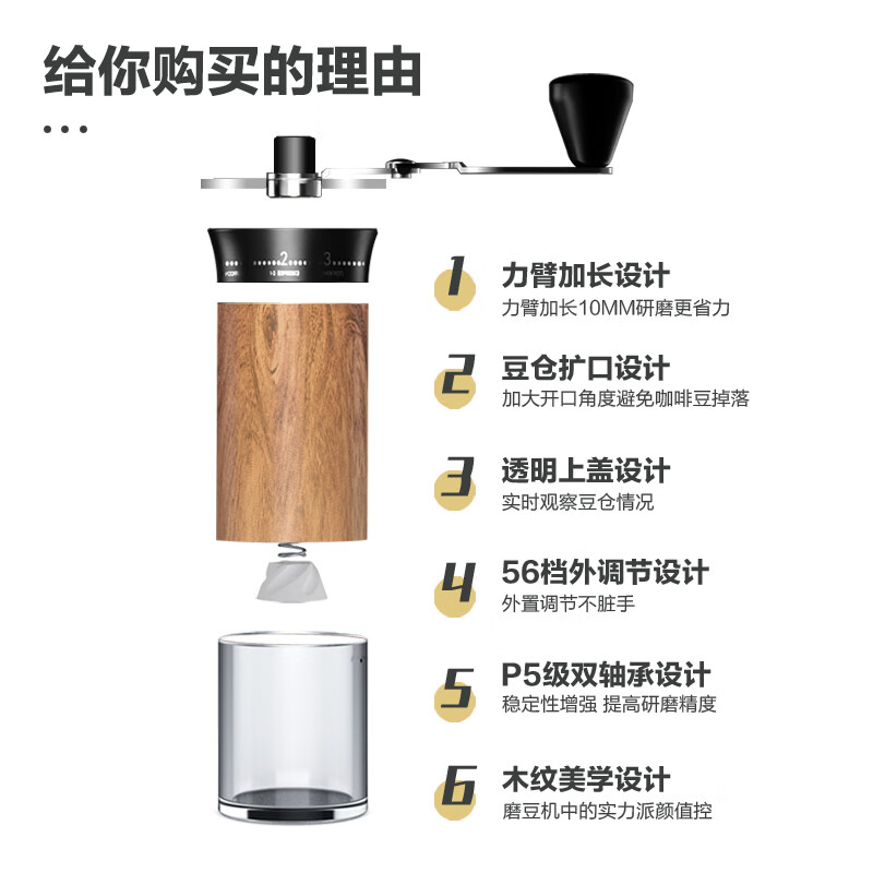 TEOTM hand grinder, external adjustable coffee bean grinder, hand grinder, manual portable coffee machine, automatic grinder