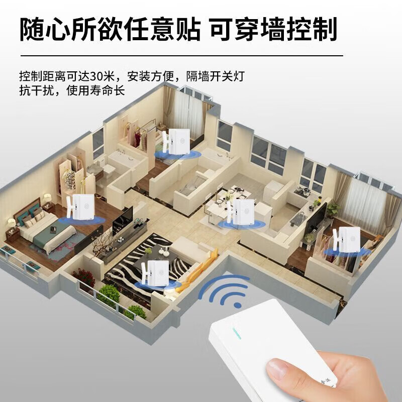 Wireless switch, wiring-free and surface-mounted, smart remote control, lazy light-off artifact, remote control device, dormitory lights-off artifact, dedicated for surface-mounted switch, square remote control, RF model, long distance (can pass through the wall)