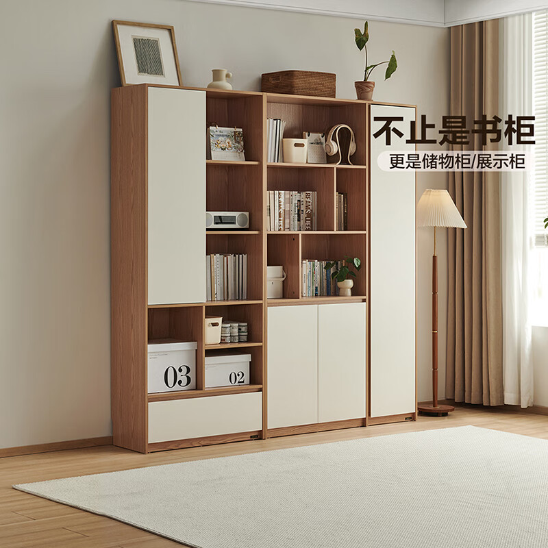 Quanyou Home Cream Style Bookcase Bookshelf Home Storage Storage Display Rack Wine Cabinet Sideboard Wide and Narrow Cabinet Combination 1.2*2m Wide Bookcase