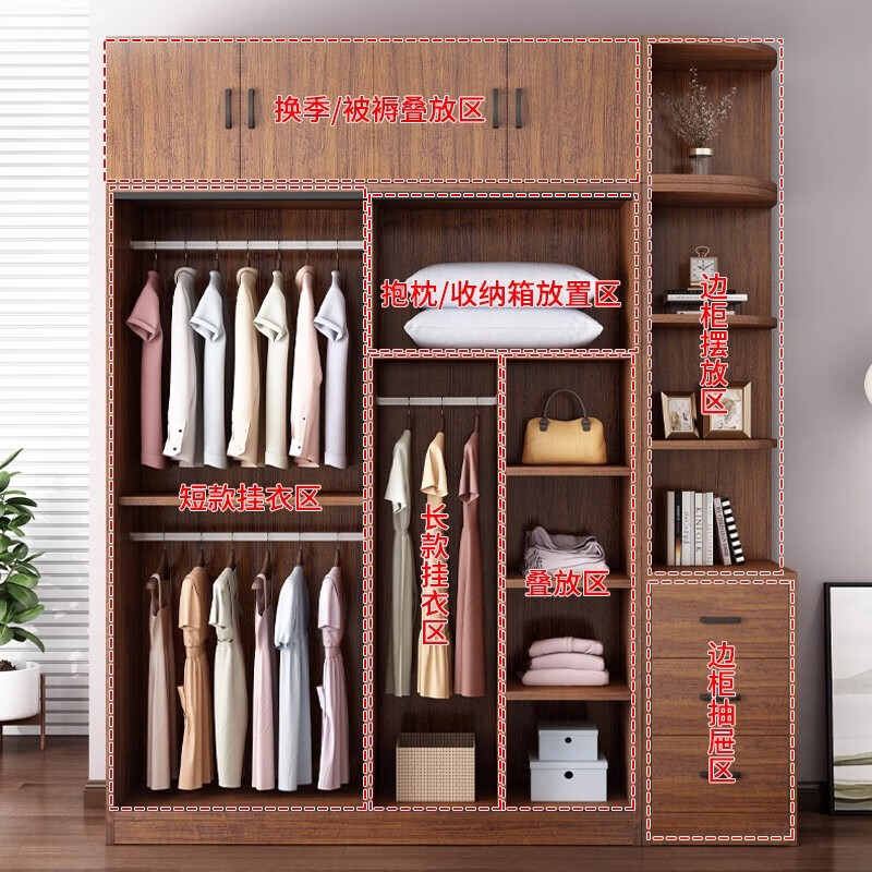 Haoxuan sliding door wardrobe home bedroom new 2025 small apartment rental house solid wood strong and durable hanging wardrobe two-door main cabinet (length 120*width 45*height 180)