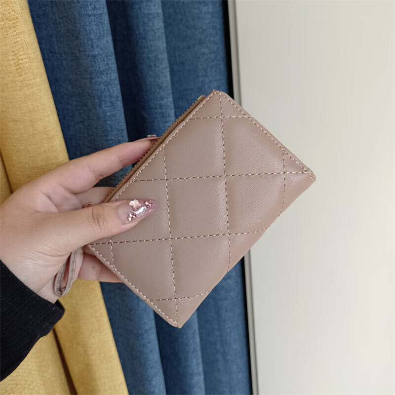 Kangaroo European and American small fragrance style wallet for women, simple embroidered zipper clutch, multiple card slots, versatile buckle short wallet, blue