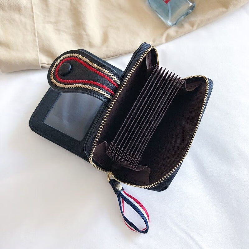Jiayin 2025 new fashion small wallet short women's anti-theft brush multi-card slot card bag soft leather wallet women's short wallet CX-256 black