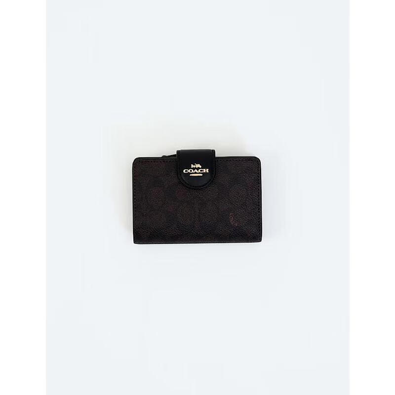 COACH Wallet Women's Card Storage Banknote Storage Change Organizer ID Display Dark Blue Red Buckle Woolen/Thurloe Lotion