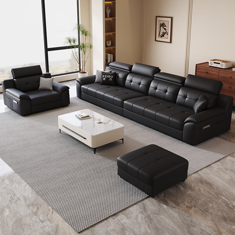 Banshe Italian-style Lawrence leather sofa living room light luxury 2025 new modern simple cat scratch leather art straight sofa 3.4 meters four-seater cat scratch leather wear-resistant and scratch-resistant S-grade leather + 55D natural latex cushion + solid wood frame