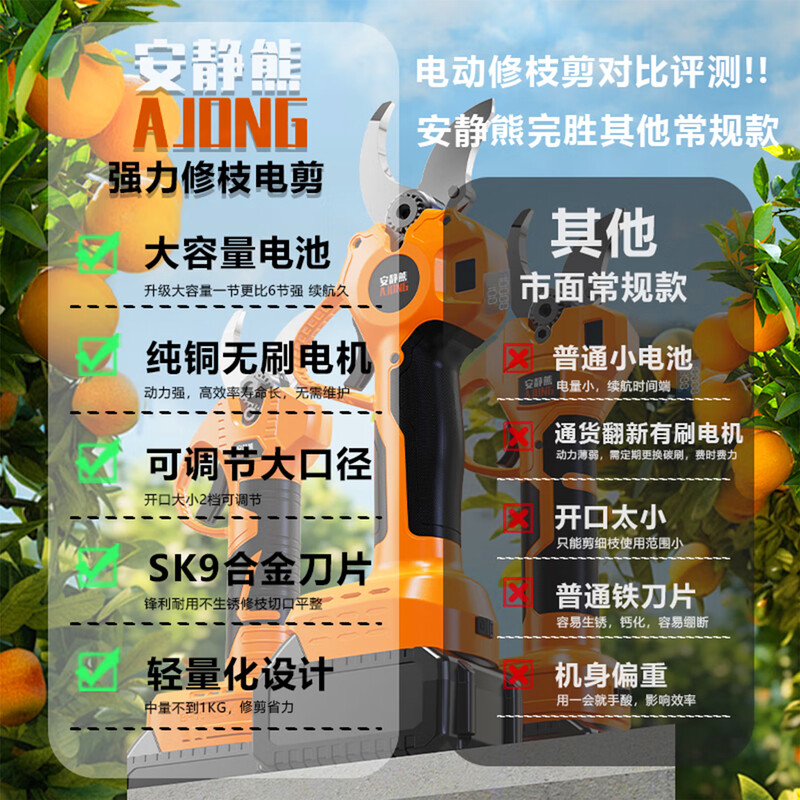 Quiet Bear electric scissors to cut branches, pruning branches, pruning shears, fruit tree electric scissors, lithium battery rechargeable thick branch pruning scissors