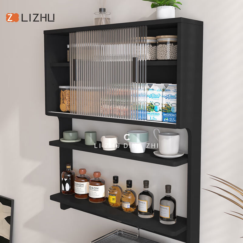 JPHZNB Nordic simple suspended cabinet wall-mounted sideboard dining table integrated household small apartment wall cabinet wall-mounted storage 0:78m suspended cabinet dream black package installation