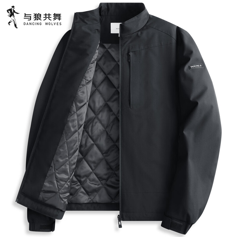 Dances with Wolves quilted and stand collar jacket men's 2025 autumn and winter new thickened warm casual comfortable versatile jacket 1009 black 001 S (165)