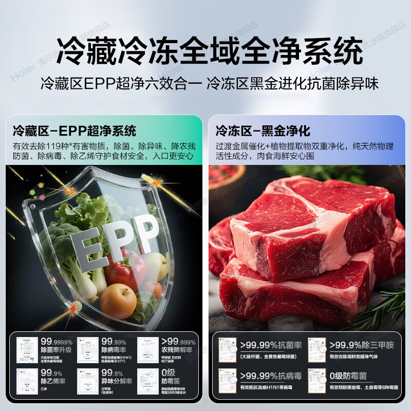Haier produces refrigerator 521 dual-system dual-cycle ultra-thin zero-embedded 502-liter cross-door four-door first-class energy-efficiency air-cooled state subsidy Leader 502L + ultra-thin zero-embedded + dual-system dual-cycle + global double sterilization