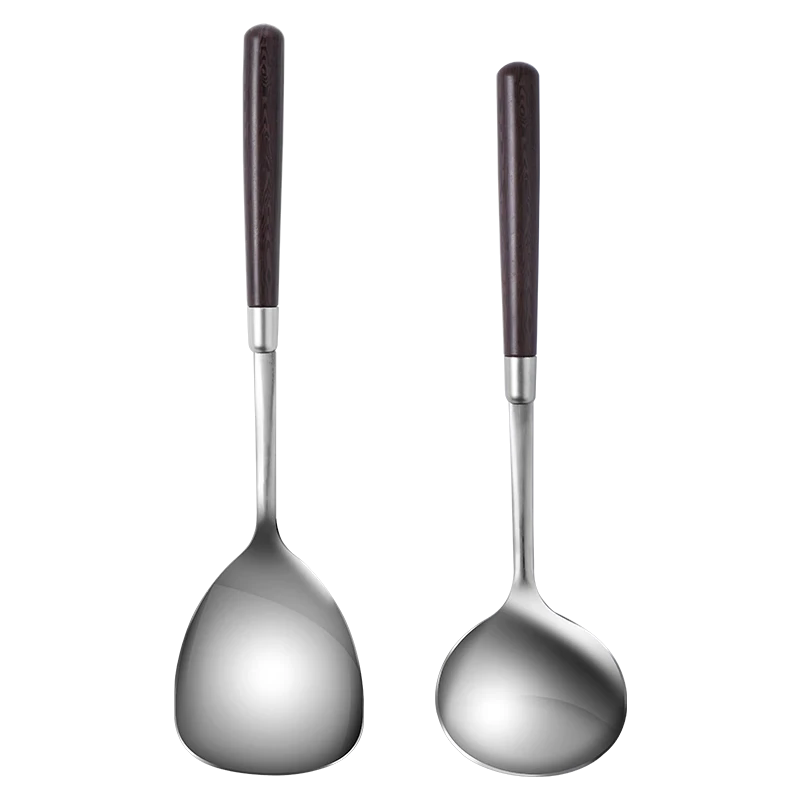 Baijie stainless steel spatula, cooking spatula, small spoon, small spatula, imitation wood handle, insulated food supplement tool, 2-piece set