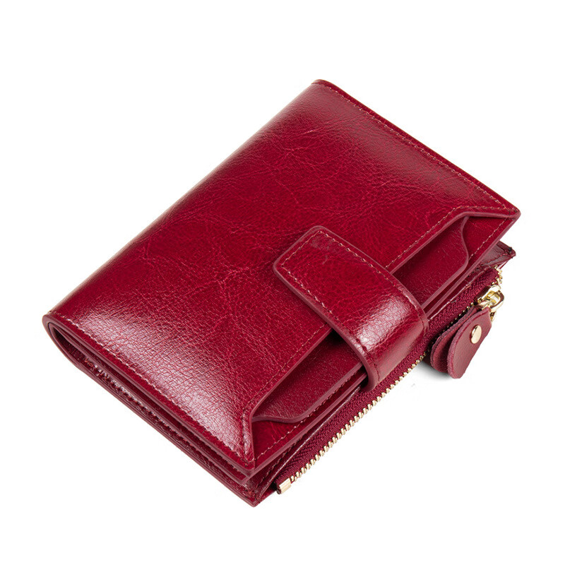 Glozde 2025 new retro genuine cowhide women's wallet multi-functional RFID anti-theft brush large-capacity change zipper wallet burgundy