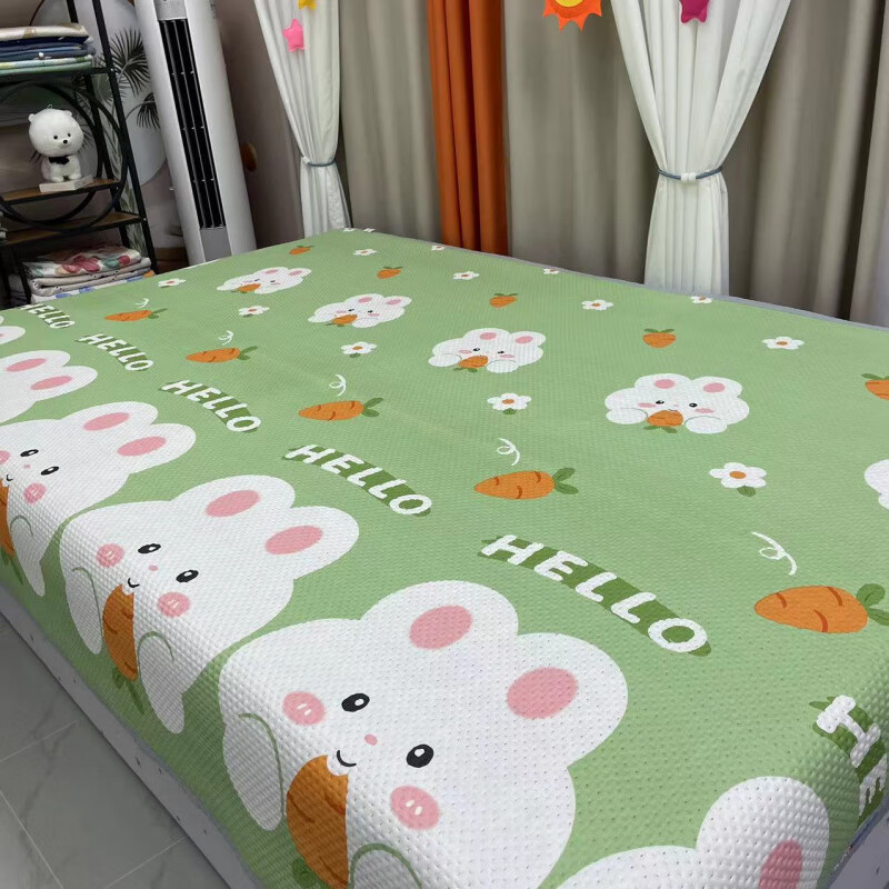 RSRDDY multi-functional four-season kang cover three-layer quilted tatami bed cover double sheet rural kang mat double-sided bedding Carrot Rabbit 350*220cm for tatami or kang within 3.5 meters
