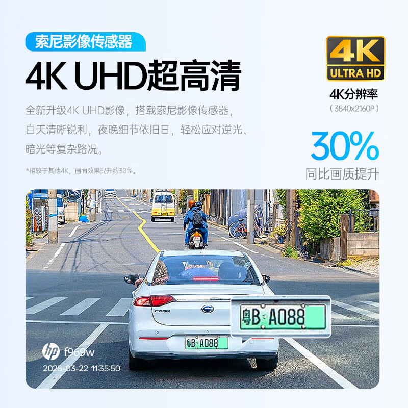 HP driving recorder f969w 4K ultra-clear starlight night vision Sony sensor AI voice-controlled mobile phone interconnection without wiring