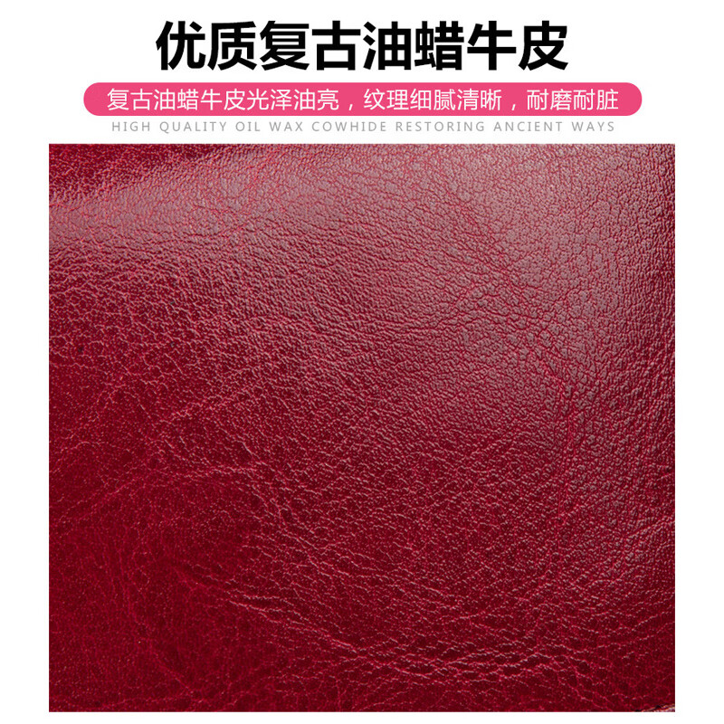 Glozde 2025 new retro genuine cowhide women's wallet multi-functional RFID anti-theft brush large-capacity change zipper wallet burgundy