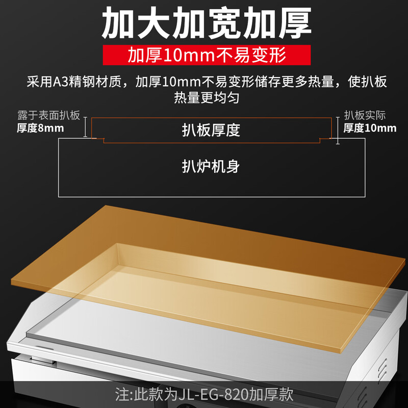 Junling griddle electric commercial teppanyaki fried rice equipment cold noodle machine thickened griddle electric hand cake making machine EG-820D (independent switch + dual temperature + chrome-plated non-black and anti-stick)