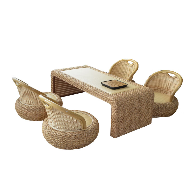 Shantou Lincun rattan tatami tea table bay window small coffee table kang table and room table Japanese three-piece table sitting floor low table home small table 80*50*38 fully equipped
