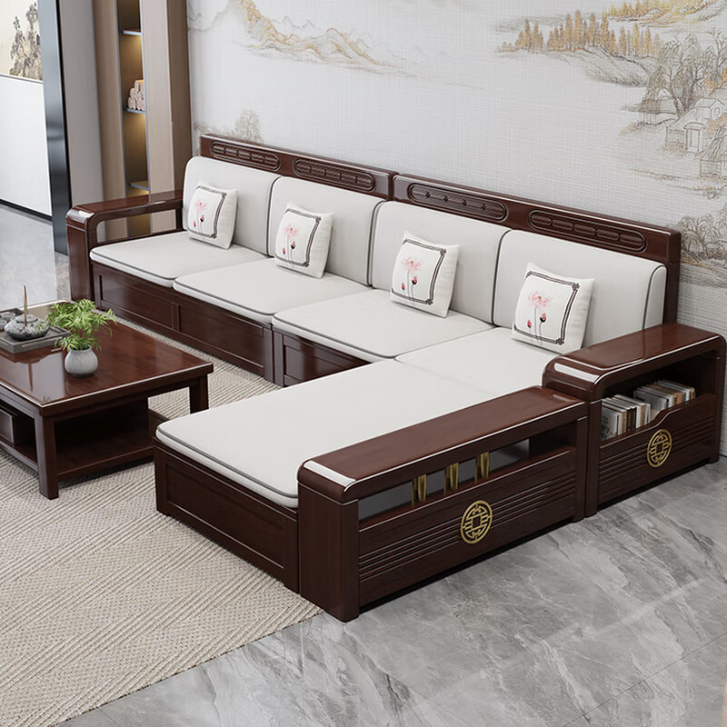 Laishida purple sandalwood solid wood sofa combination new Chinese style living room winter and summer storage sofa YL09# five + couch