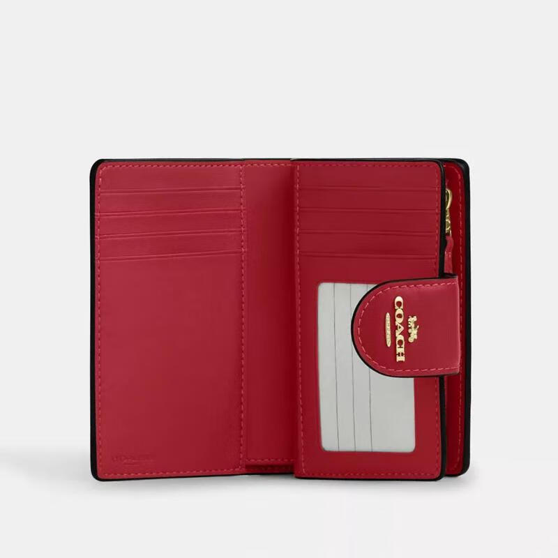 COACH Wallet Women's Card Storage Banknote Storage Change Organizer ID Display Dark Blue Red Buckle Woolen/Thurloe Lotion