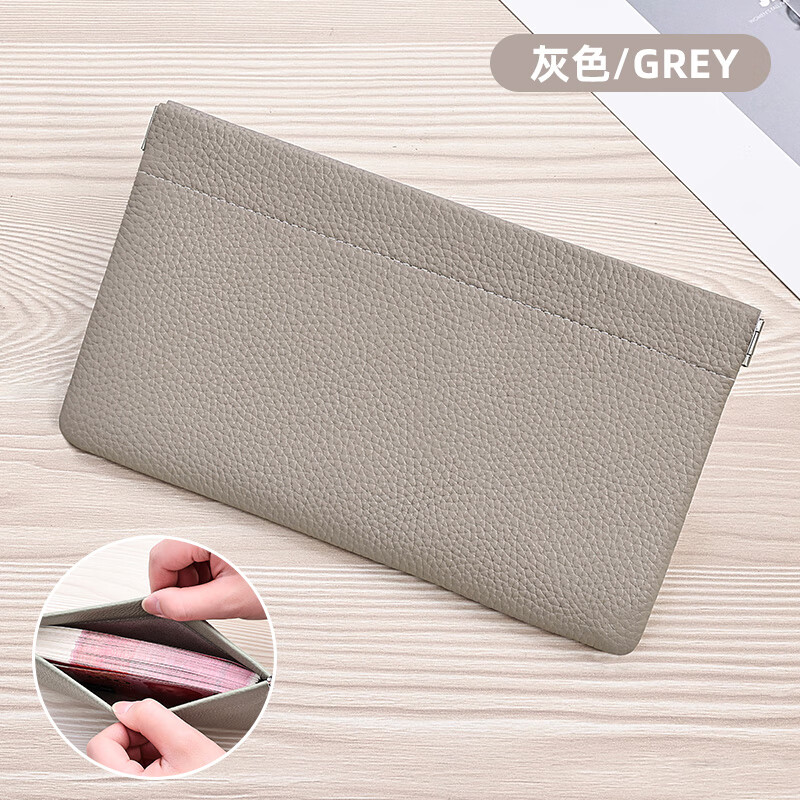 Banyanu 2025 New Genuine Leather Women's Wallet Women's Large Capacity Cowhide Storage Bag Women's Simple Portable Coin Purse Women Gray-Long Style_(First Layer Cowhide)