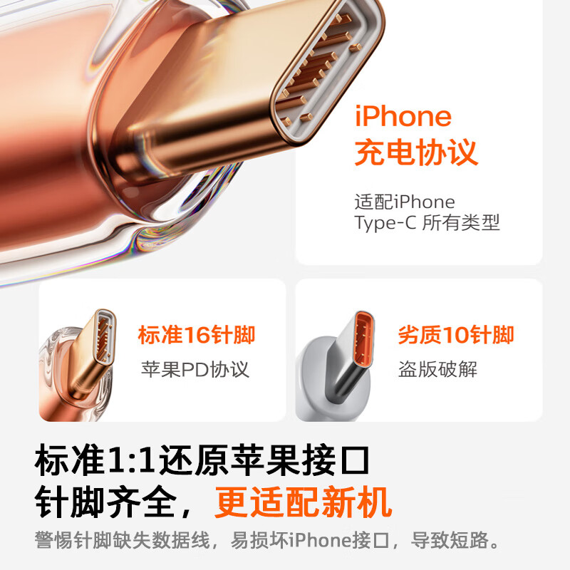 Turas data cable gold interface | more durable Apple 17 charging cable iphone 16 promax fast charging cable type-c braided cable PD60W mobile phone ipad tablet 15 dual TypeC 1.2 meters ice transparent white top new product special for Apple 17-15
