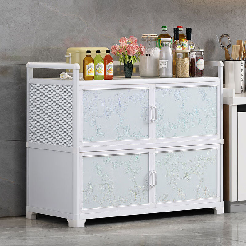 Yusenyi kitchen storage rack multi-layer aluminum alloy storage sideboard cabinet with door multi-functional cabinet household cupboard 100*40 width*136 height widened upgraded model