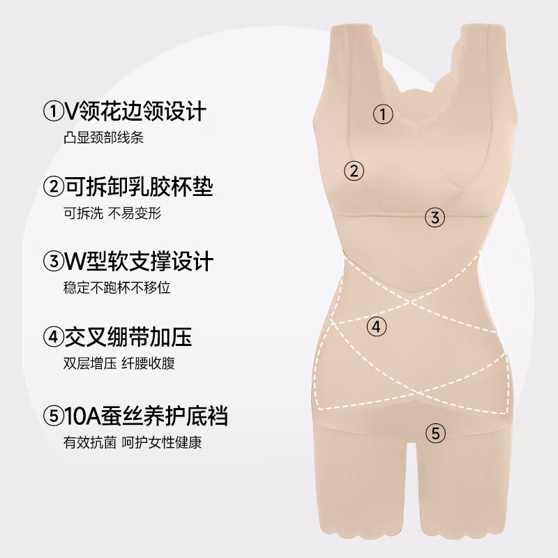 Tingmei Seamless Body Shaping Jumpsuit Women's Tummy Control Shaping Pants Waist Bra Free Removable Slimming Garment Skin L
