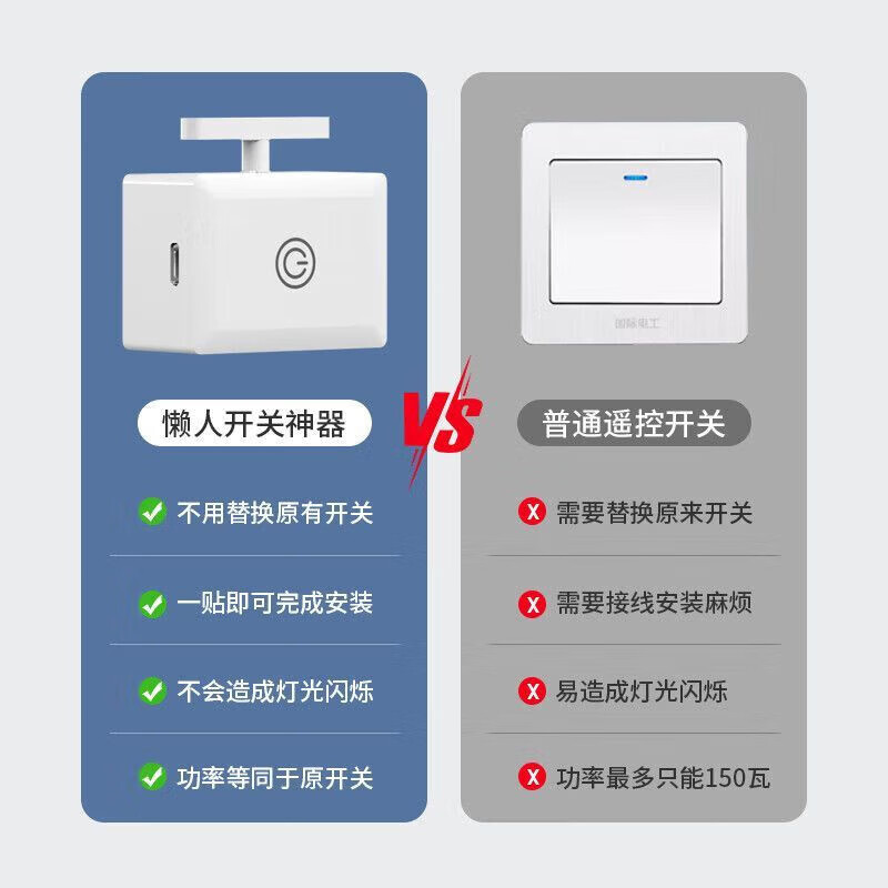 Wireless switch, wiring-free and surface-mounted, smart remote control, lazy light-off artifact, remote control device, dormitory lights-off artifact, dedicated for surface-mounted switch, square remote control, RF model, long distance (can pass through the wall)