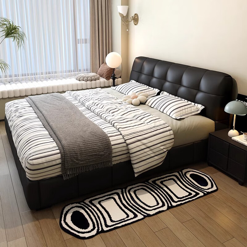 Piaget Stan light luxury leather art bed double bed modern simple atmosphere storage luxury wedding bed home bedroom furniture bed + bedside table * 2 + 3 star spine protection coconut palm mattress first layer cowhide frame structure 2.0m * 2.0m