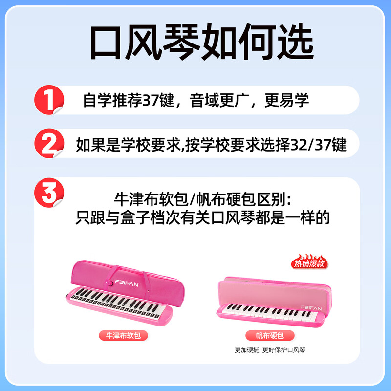 Feifan Feifan 37-key mouth organ for primary school students, children and adults, professional performance wind instrument, pink