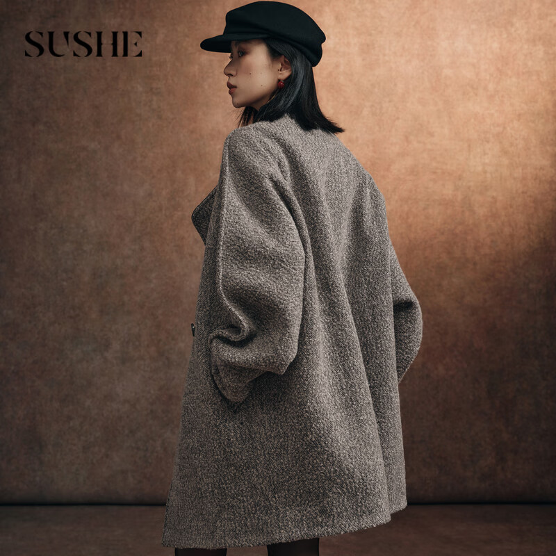 SUSHE retro VTG herringbone wool jumpsuit silhouette mid-length woolen jacket