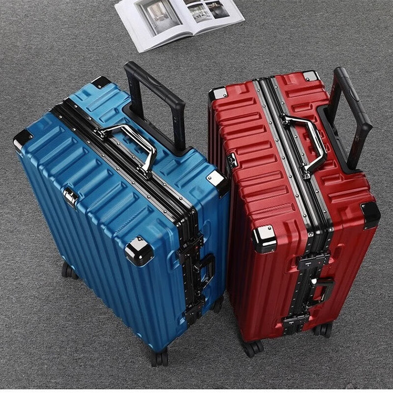 Aluminum frame suitcase student large-capacity trolley suitcase for men and women with universal wheels, strong and durable password travel suitcase, black 26 inches