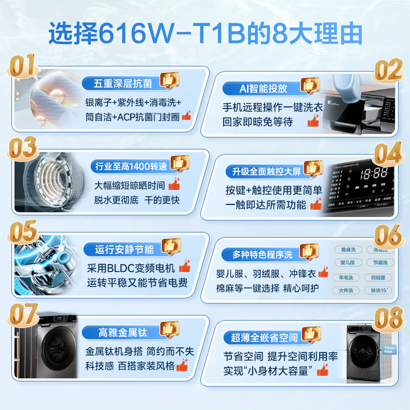 LittleSwan drum washing machine fully automatic home 10KG large capacity sterilization smart investment ultra-thin full screen TG100VT616WIADY-T1B trade-in subsidy